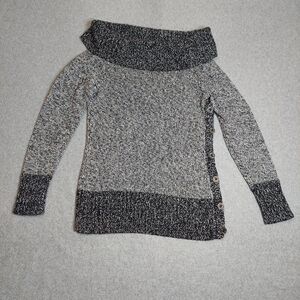 White House Black Market Sweater Cowl Neck Sparkly Knit Gray/Black Size L